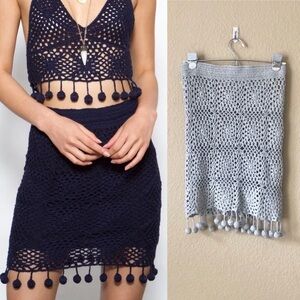 Honey punch crochet knit pompom skirt